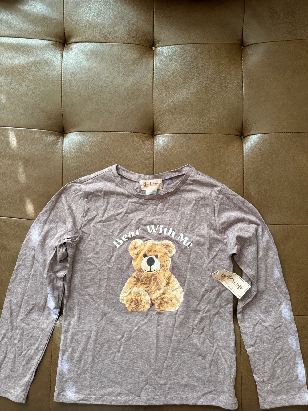 Buttercup Girls Brown Teddy Bear Graphic Long Sleeve Crew Neck T-Shirt Size 14